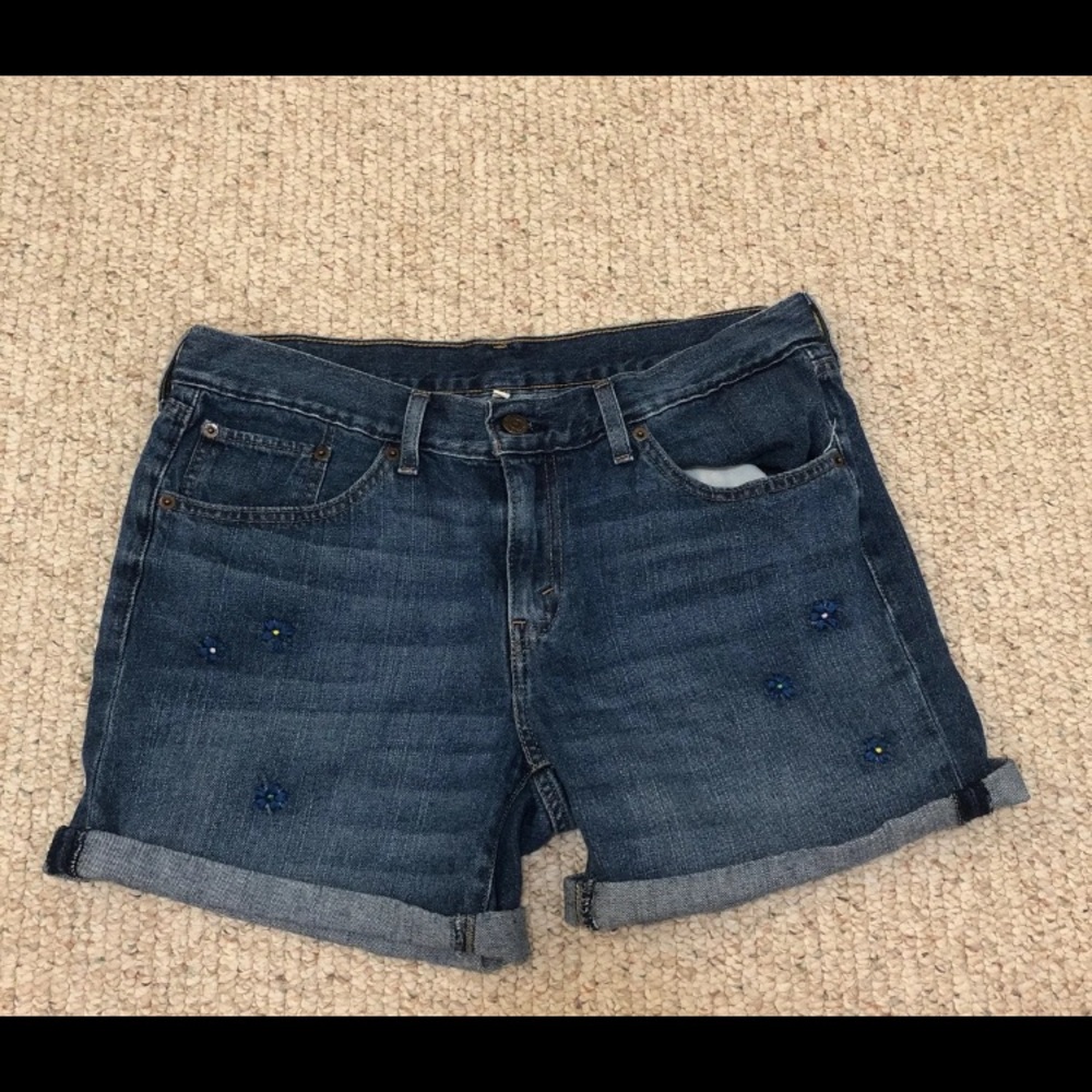 Levi’s floral embroidered jean shorts